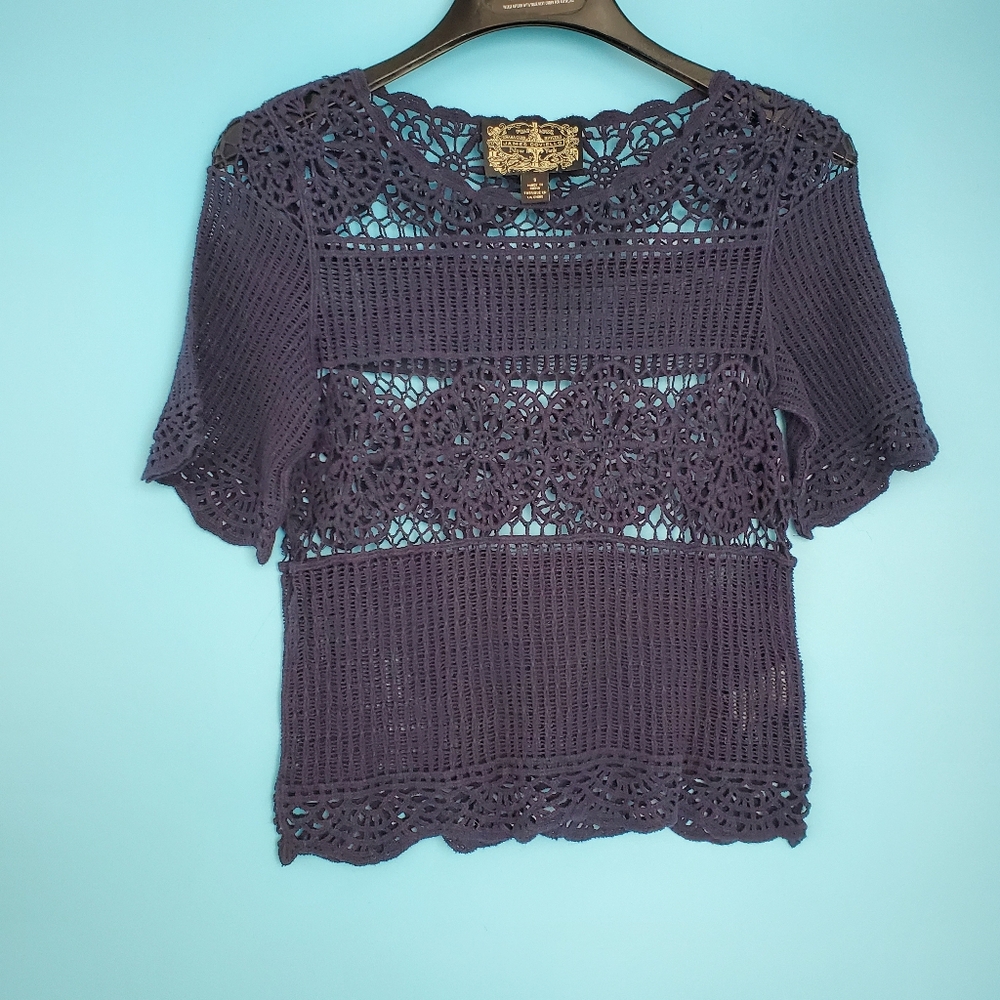 James Coviello Lace Top Small Blue Short Sleeve